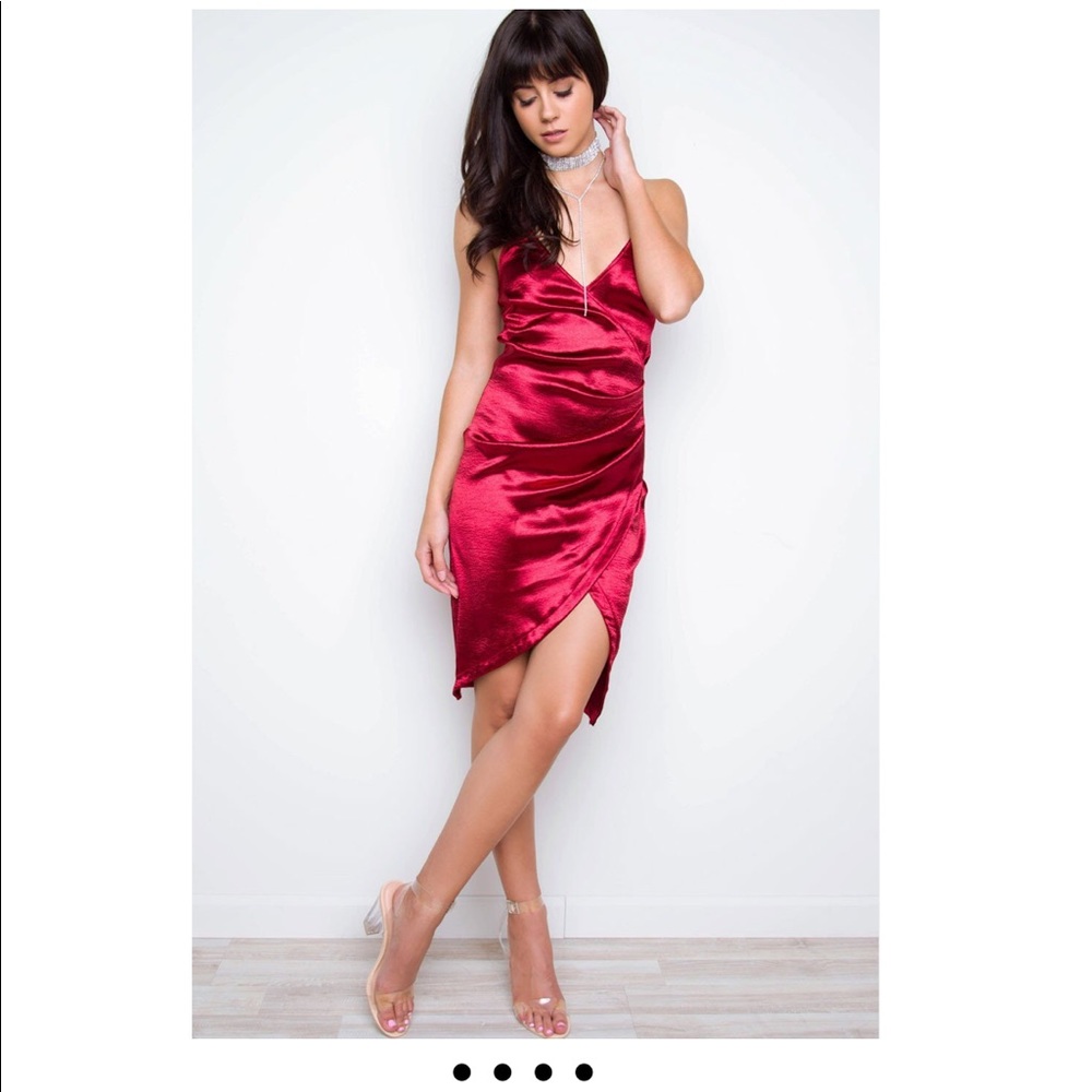 Burgundy Satin Asymmetrical Dress
